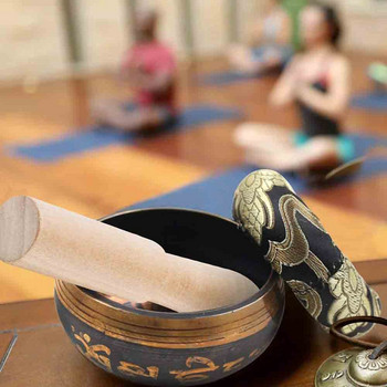 Комплект тибетска пееща купа с възглавница и дървена пръчка за медитация, релаксация, облекчаване на стреса, звукова лечебна купа