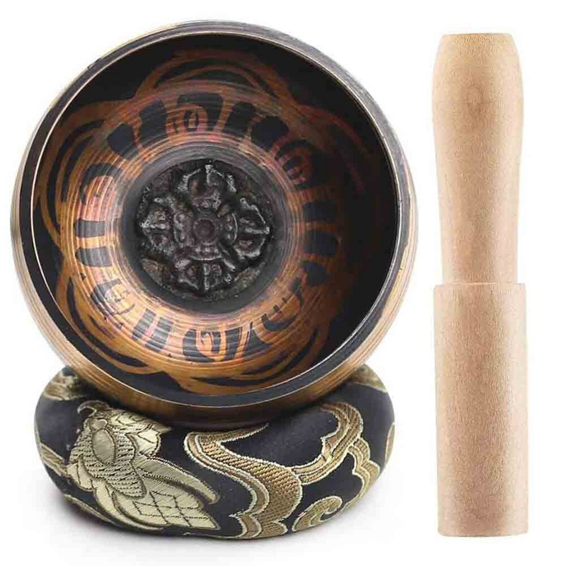 Súprava tibetských spievajúcich misiek s vankúšom a drevenou palicou na meditáciu, relaxáciu, úľavu od stresu, liečivú zvukovú misu