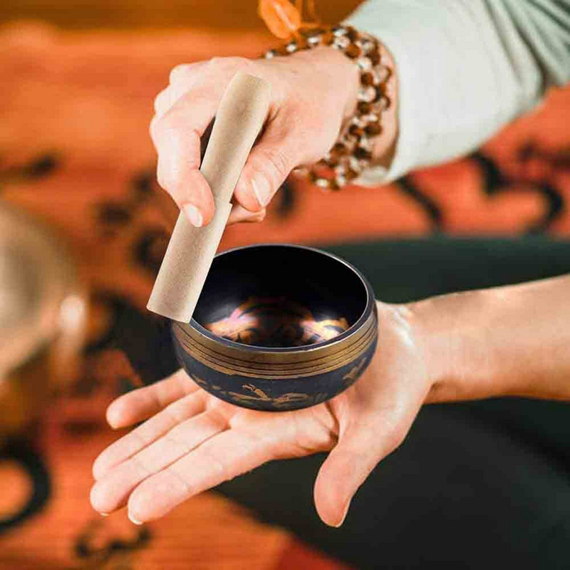 Súprava tibetských spievajúcich misiek s vankúšom a drevenou palicou na meditáciu, relaxáciu, úľavu od stresu, liečivú zvukovú misu