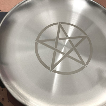 Астрологичен печат на звезди Свещник Маса Олтарна чиния Плочка за гадаене Кръгла метална чиния за съхранение Свещник Ритуален поднос