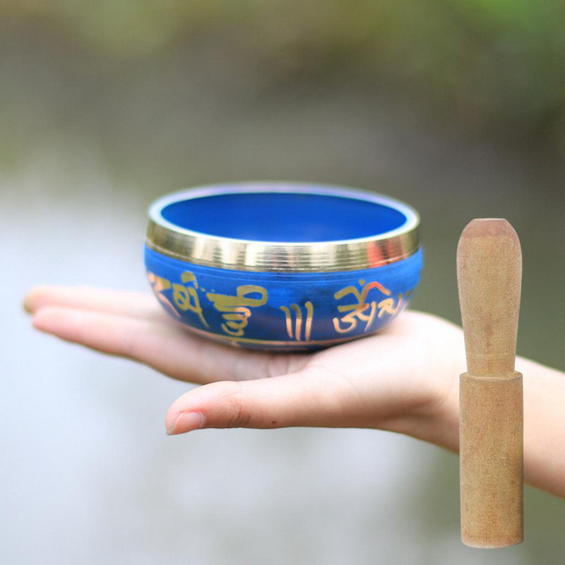 Medená tibetská spievajúca misa s drevenou palicou, zvuková misa na meditáciu, náboženské rezbárske práce, budhistické pre relaxačnú jogu