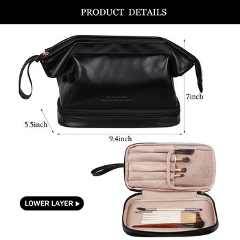 Голяма чанта за гримове Луксозна двуслойна козметична чанта Аксесоари за пътуване PU кожа Вместителен органайзер Чанта за тоалетни принадлежности за жени Момичета