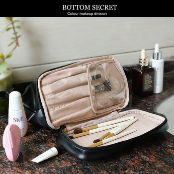 Голяма чанта за гримове Луксозна двуслойна козметична чанта Аксесоари за пътуване PU кожа Вместителен органайзер Чанта за тоалетни принадлежности за жени Момичета