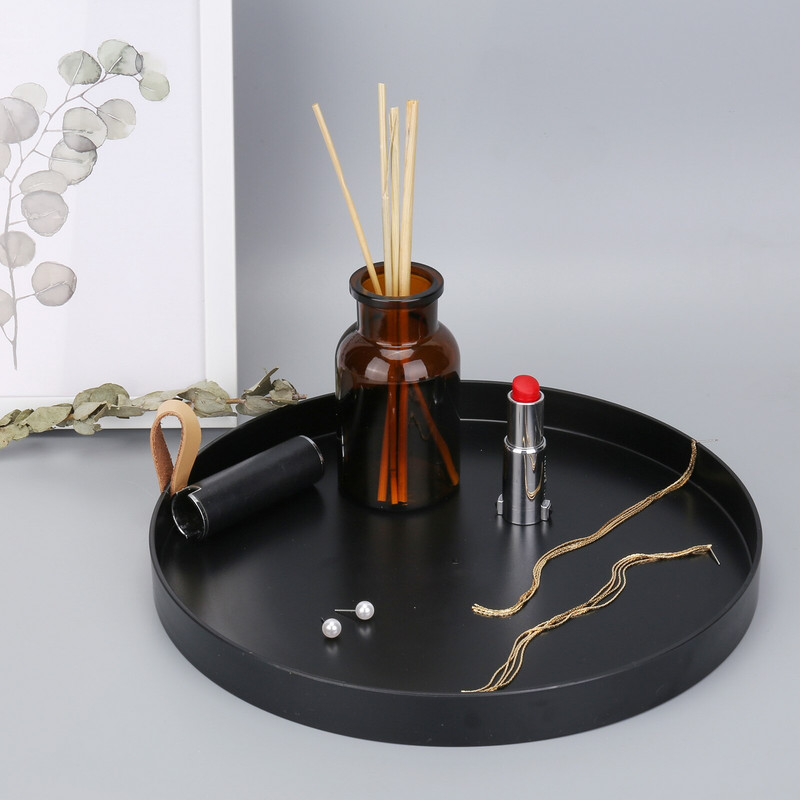 Plastmasas ziemeļvalstu baltā apaļa rotaslietu paplāte Dzīvojamā istaba virtuves galds Ēdienu gredzenu paplātes Uzglabāšanas dīvāna paliktnis ar roktura dekoru