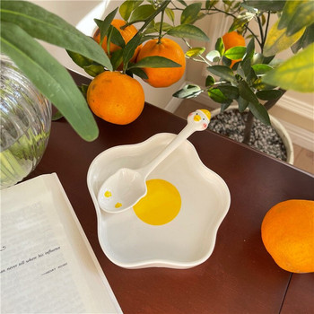 Κεραμικό πιάτο Κορέας Ins Χαριτωμένο καρτούν αυγό ποσέ ζωγραφισμένο στο χέρι Ιαπωνικό ακανόνιστο πιάτο πρωινού επιδόρπιο πιάτο σαλάτας