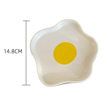 Корейска керамична чиния Ins Сладко карикатурно поширано яйце, ръчно рисувана японска неправилна чиния за закуска, десерт, ястие за салата