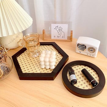 Ins Storage Tray Rattan Woven Tray Διάφορα Organizer Θήκη κοσμημάτων Desktop Στολίδι Πλάκα αποθήκευσης Φωτογραφία στηρίγματα