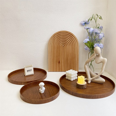 Fából készült kerek tálca tálalótálca Dekoratív asztal Középső tálcák Uzsonnástálak Különféle termékek Kijelzőszervező Asztali dekoratív tányér