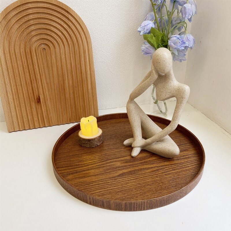 Medinis apvalus padėklas Serviravimo padėklas Dekoratyvinis stalas Centriniai padėklai Užkandžių lėkštės Įvairios vitrinos Ekrano organizatorius Dekoratyvinė darbalaukio lėkštė