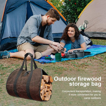 Голяма платнена чанта за дърва за огрев Дървена чанта Къмпинг Държач за къмпинг на открито Чанта за съхранение 95,2x47,0 cm дървена платнена чанта