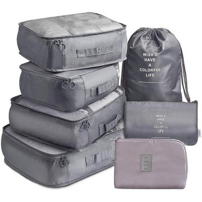 7 részes készlet Utazásszervező Tárolótáskák Bőrönd Csomagoló Kocka Hordozható Csomagruhák Fehérnemű Cipő Rendezett Tasak Tárolótok