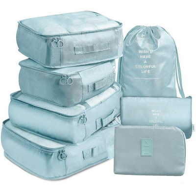 7 részes készlet Utazásszervező Tárolótáskák Bőrönd Csomagoló Kocka Hordozható Csomagruhák Fehérnemű Cipő Rendezett Tasak Tárolótok