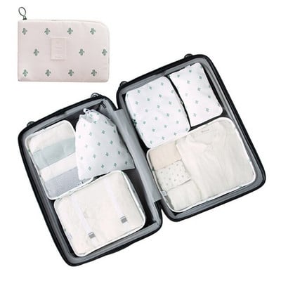 7 részes készlet Utazásszervező Tárolótáskák Bőrönd Csomagoló Kocka Hordozható Csomagruhák Fehérnemű Cipő Rendezett Tasak Tárolótok