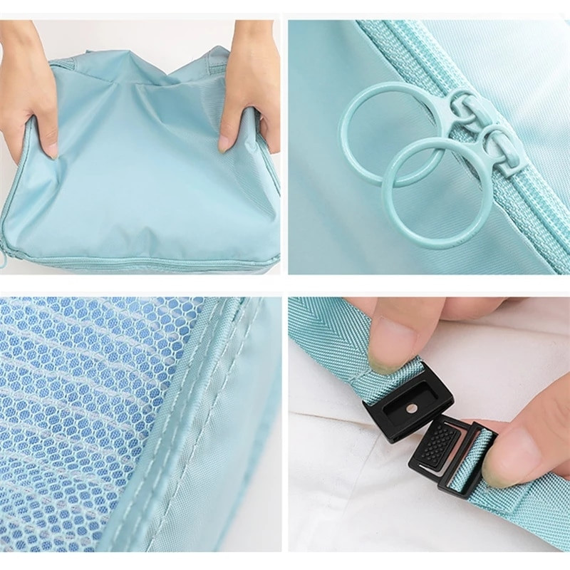 7 részes készlet Utazásszervező Tárolótáskák Bőrönd Csomagoló Kocka Hordozható Csomagruhák Fehérnemű Cipő Rendezett Tasak Tárolótok