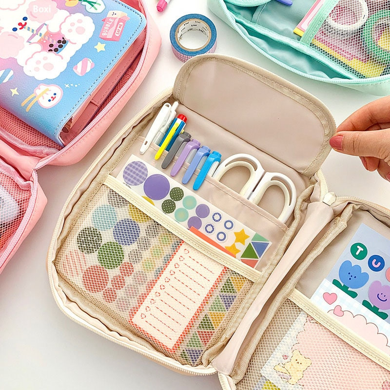 Kawaii Bear Pastel Úložná taška Roztomilé veľkokapacitné puzdro na ceruzky Úložné tašky na perá Vodotesné školské študentské kozmetické organizéry