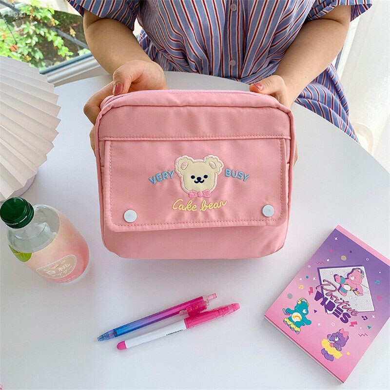 Kawaii Bear Pastel Úložná taška Roztomilé veľkokapacitné puzdro na ceruzky Úložné tašky na perá Vodotesné školské študentské kozmetické organizéry