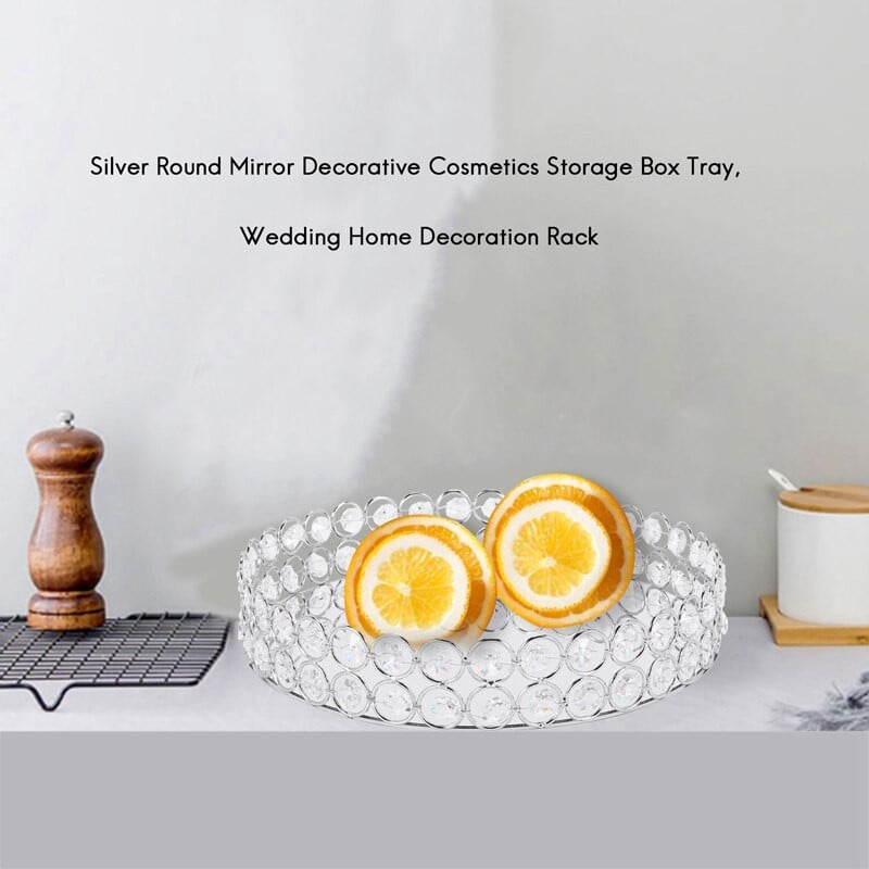 Hõbedase ümmarguse peegliga dekoratiivkosmeetika hoiukarbialus, pulmade kodukaunistamise riiul