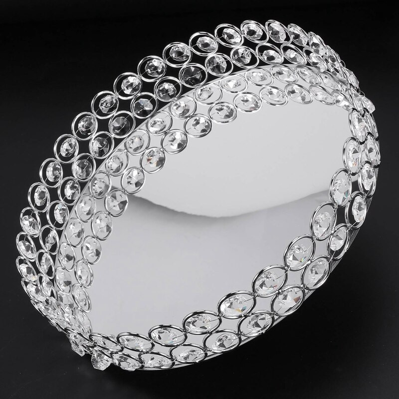 Hõbedase ümmarguse peegliga dekoratiivkosmeetika hoiukarbialus, pulmade kodukaunistamise riiul