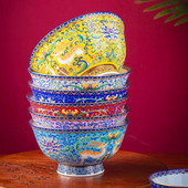 1 bucată 5 inch bol chinezesc Famille Rose porțelan glazurat cu flori de cerb, galben/alb/roz/albastru/roșu