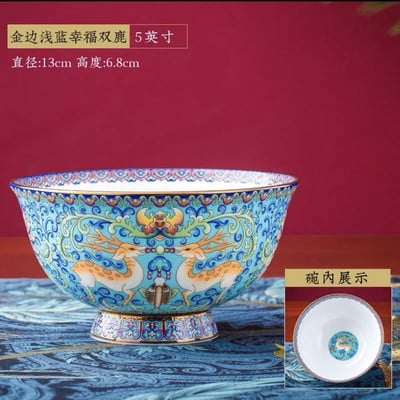 1 bucată 5 inch bol chinezesc Famille Rose porțelan glazurat cu flori de cerb, galben/alb/roz/albastru/roșu