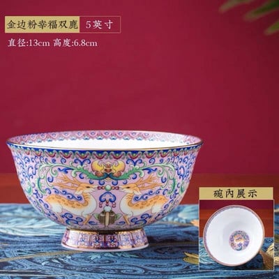 1 bucată 5 inch bol chinezesc Famille Rose porțelan glazurat cu flori de cerb, galben/alb/roz/albastru/roșu