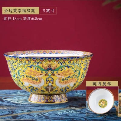 1 bucată 5 inch bol chinezesc Famille Rose porțelan glazurat cu flori de cerb, galben/alb/roz/albastru/roșu