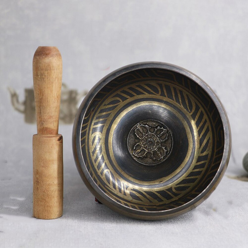 Rézből készült aranyozott jóga énekes tál buddhizmus tibeti csakra meditáció énekes tálak 8 cm
