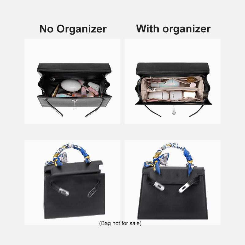 Se potrivește pentru Kelly 25 28 32 Organizator cu clapetă din pânză satinată pentru geantă de machiaj Organizator pentru genți de mână de călătorie Genți portabile pentru cosmetice