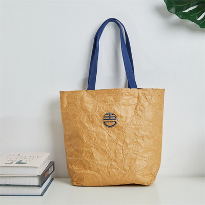 Geantă de hârtie Eco DuPont Geantă de umăr unică Lavabilă Hârtie Kraft Geantă de cumpărături din pânză cu două fețe TYVEK Reticulă rezistentă la apă