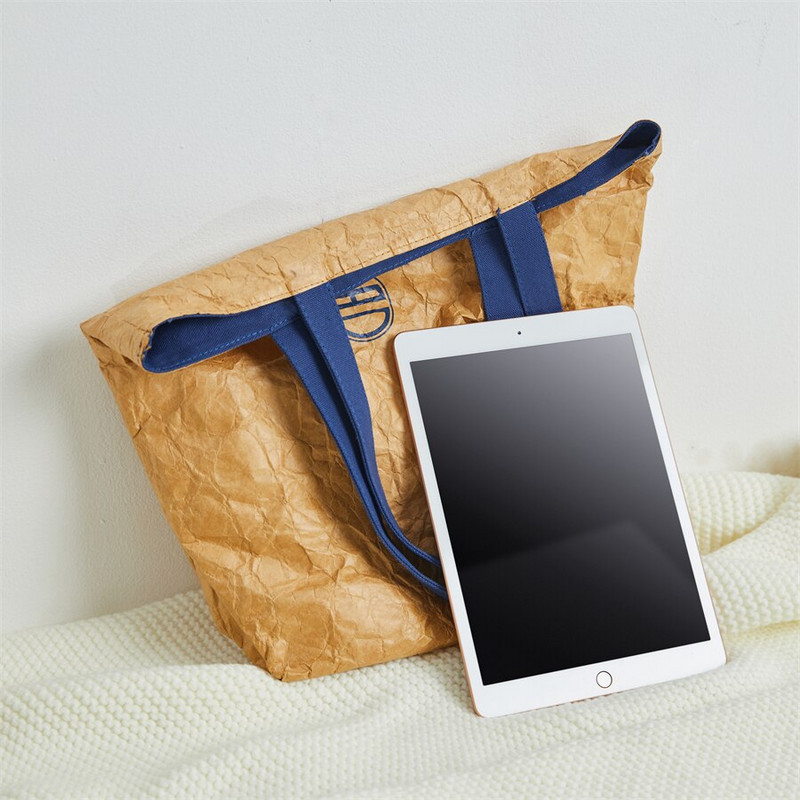 Geantă de hârtie Eco DuPont Geantă de umăr unică Lavabilă Hârtie Kraft Geantă de cumpărături din pânză cu două fețe TYVEK Reticulă rezistentă la apă