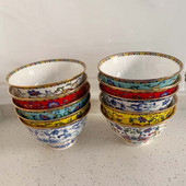 1 x 5-palcová miska na polievku z čínskeho porcelánu Jingdezhen Famille Rose so zlatým okrajom, miska s priaznivým dizajnom