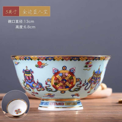 1 x 5-palcová miska na polievku z čínskeho porcelánu Jingdezhen Famille Rose so zlatým okrajom, miska s priaznivým dizajnom