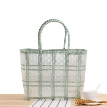 Лятна прозрачна водоустойчива пластмасова тъкана чанта за 2022 г. Кошница със зеленчуци Пазарска чанта Плажна чанта