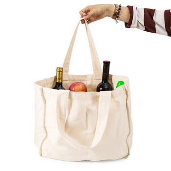 Преносима платнена пазарска чанта Сгъваема многократна чанта за хранителни стоки Чанти за съхранение на плодове и зеленчуци за супермаркет Дамска памучна чанта за рамо
