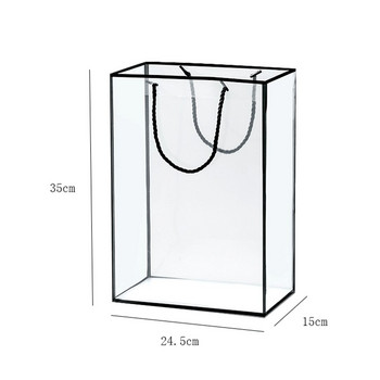 5PCS Пълен прозрачен бордюр Цветя Букет Tote Bag Прозорец за носене на подарък Чанта за цветарски магазин Консумативи Чанти за доставка
