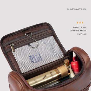 Първокласна голяма висяща чанта за мъжки козметика за пътуване Комплект органайзер Водоустойчива PU чанта за бръснене за тоалетни принадлежности, грим