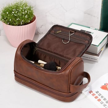 Първокласна голяма висяща чанта за мъжки козметика за пътуване Комплект органайзер Водоустойчива PU чанта за бръснене за тоалетни принадлежности, грим