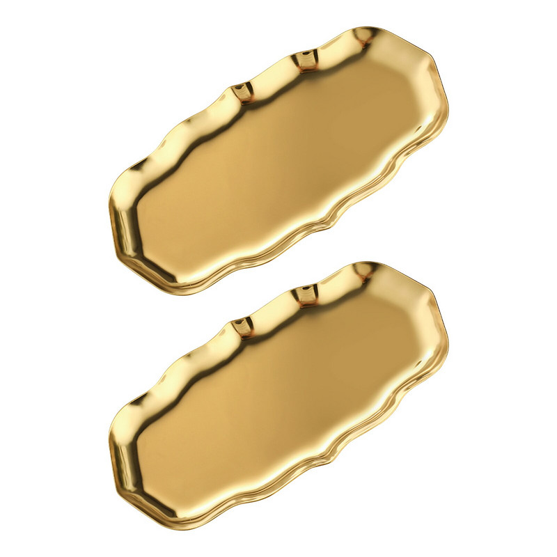 2db lakberendezési dekorációs tálca Hullámos dizájn ékszertányér vastagított desszert tartós sima felületű gyümölcs rozsdamentes acél tálalás