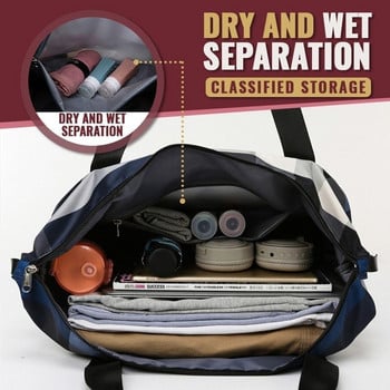 Νέες αναδιπλούμενες τσάντες ταξιδιού υψηλής χωρητικότητας αδιάβροχες Oxford Stripes Travel Duffle Bags Wet/Dry Dual Multifuncti Sports Travel Bag