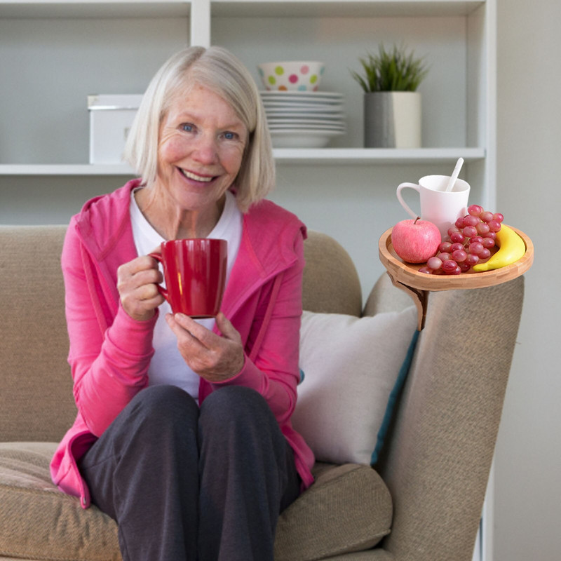 Csipíthető tálca Kanapéasztal Kanapé kanapé kartámasz Szervező Kerek kanapé kar asztal pohártartó Fa kanapé kliptálca italokhoz Távirányító