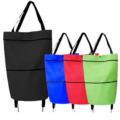 Сгъваема количка за теглене на количка с колела Пазарски чанти Многократна употреба Бакалия Храна Зеленчуци Еко голяма водоустойчива чанта за съхранение