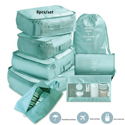 8PCS Чанта за органайзер за пътуване с голям капацитет Чанти за съхранение на багаж за опаковане на кубчета Дрехи Бельо Торбичка за козметични тоалетни принадлежности