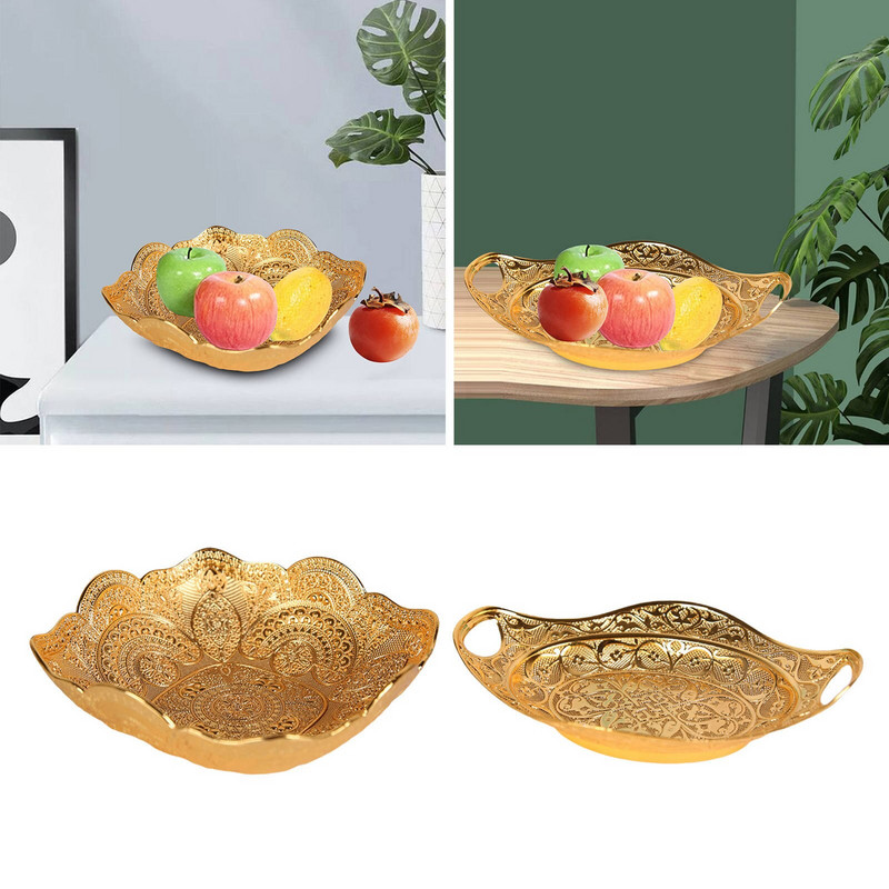 Zlatý ovocný tanier, drobnosti, šperky, náušnice, náhrdelník, miska, koláčik, občerstvenie, miska, tanier na stolový tanier, svadobná párty dekorácia