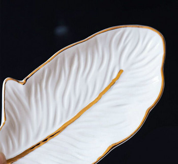2022 Керамична плоча с пера Ястие за бижута Nordic Ins Style Домашна сватбена украса Ястие за съхранение Подноси за закуски Декоративни