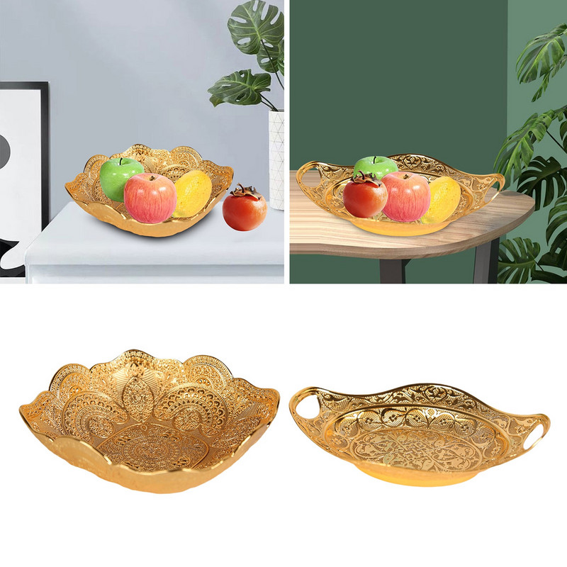 Zlatý ovocný tanier, drobnosti, šperky, náušnice, náhrdelník, miska, dekoratívny koláčik, cukrovinky, občerstvenie, miska, ústredný prvok, dekorácia pre domácu párty