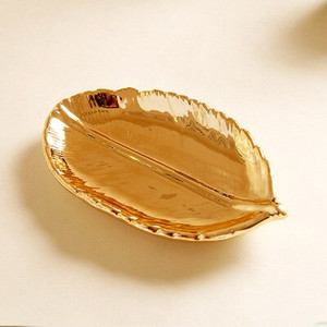 Kerámia levelek tányér falevél ékszer desszert arany/ezüst tárolótálca Kerámia ékszer csecsebecsés edény