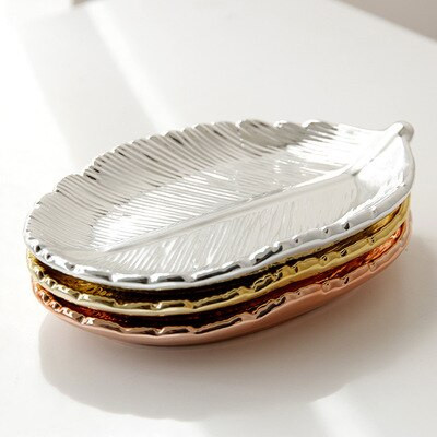 Kerámia levelek tányér falevél ékszer desszert arany/ezüst tárolótálca Kerámia ékszer csecsebecsés edény