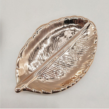 Gloden Ceramic Leaves Керамична чиния за бижута Керамична чиния със златни листа Европейска керамична чиния за колекция бижута аксесоар за дома
