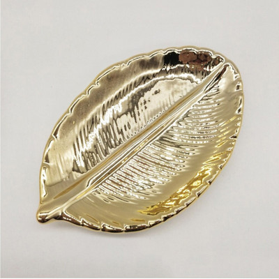Gloden Ceramic Leaves Kerámia ékszer tányér kerámia arany levéllemez Európai kerámia ékszer gyűjtőtányér otthoni kiegészítő