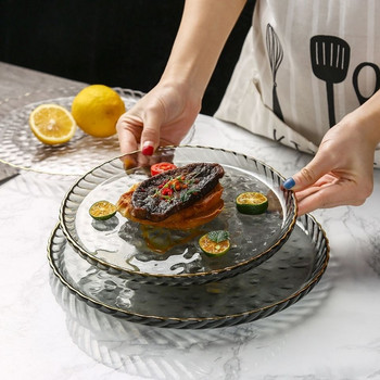 Японска прозрачна позлатена декоративна чиния, плодова салата, десертна чиния, чиния за декорация на дома, сервиз